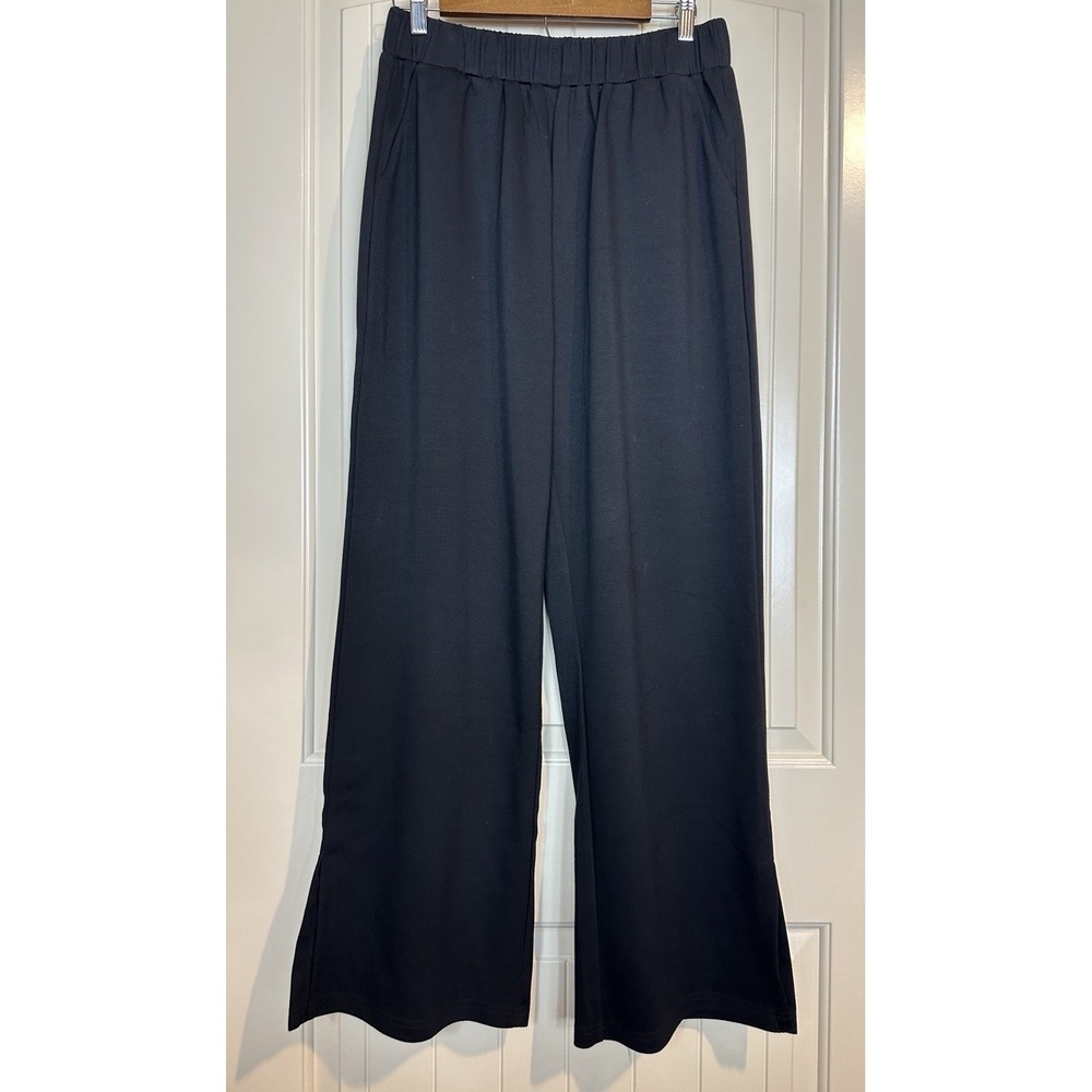 P CILL Black Pants Pockets Elastic Waist‎ Side Slits Knit pull on comfort sz L